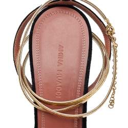 Pre Owned Amina Muaddi Black Suede Ankle Strap Sandals Size 39.5