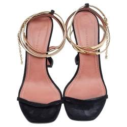 Pre Owned Amina Muaddi Black Suede Ankle Strap Sandals Size 39.5