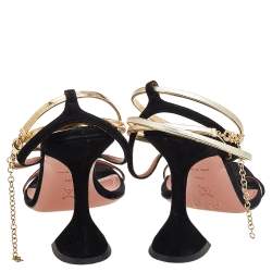 Pre Owned Amina Muaddi Black Suede Ankle Strap Sandals Size 39.5