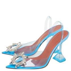 Pre Owned Amina Muaddi Blue PVC Begum Slingback Pumps Size 36.5