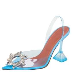 Pre Owned Amina Muaddi Blue PVC Begum Slingback Pumps Size 36.5