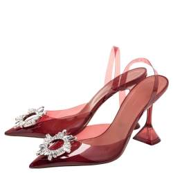 Pre Owned Amina Muaddi Burgundy PVC Begum Glass Slingback Pumps Size 38.5