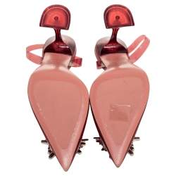 Pre Owned Amina Muaddi Burgundy PVC Begum Glass Slingback Pumps Size 38.5