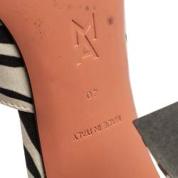 Pre Owned Amina Muaddi White/Black Zebra Print Satin Lupita Slide Sandals Size 40