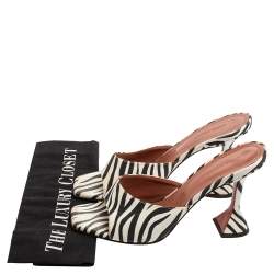Pre Owned Amina Muaddi White/Black Zebra Print Satin Lupita Slide Sandals Size 40