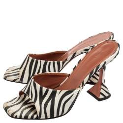 Pre Owned Amina Muaddi White/Black Zebra Print Satin Lupita Slide Sandals Size 40