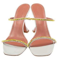 Pre Owned Amina Muaddi Grey Patent Leather Crystal Embellished Gilda Slide Sandals Size 41