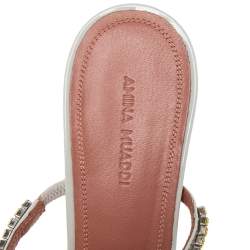 Pre Owned Amina Muaddi Grey Patent Leather Crystal Embellished Gilda Slide Sandals Size 41