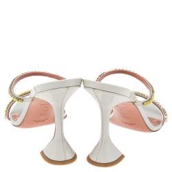 Pre Owned Amina Muaddi Grey Patent Leather Crystal Embellished Gilda Slide Sandals Size 41