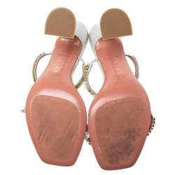 Pre Owned Amina Muaddi Grey Patent Leather Crystal Embellished Gilda Slide Sandals Size 41