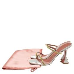 Pre Owned Amina Muaddi Grey Patent Leather Crystal Embellished Gilda Slide Sandals Size 41