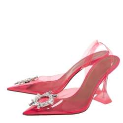 Pre Owned Amina Muaddi Pink PVC  Begum Crystal Embellished Slingback Pumps  40.5
