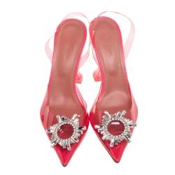 Pre Owned Amina Muaddi Pink PVC  Begum Crystal Embellished Slingback Pumps  40.5