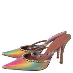 Pre Owned Amina Muaddi Iridescent PVC Crystal Embellished Gilda Mules Sandals Size 40