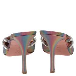Pre Owned Amina Muaddi Iridescent PVC Crystal Embellished Gilda Mules Sandals Size 40