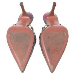 Pre Owned Amina Muaddi Iridescent PVC Crystal Embellished Gilda Mules Sandals Size 40