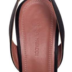 Pre Owned Amina Muaddi Black Satin Begum Crystal-Embellished Slingback Sandals Size 40