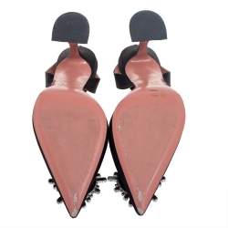 Pre Owned Amina Muaddi Black Satin Begum Crystal-Embellished Slingback Sandals Size 40