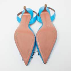Pre Owned Amina Muaddi Blue Leather Begum Slingback Pumps Size 40