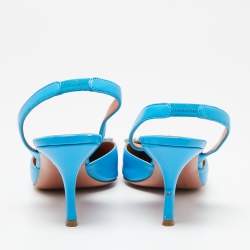 Pre Owned Amina Muaddi Blue Leather Begum Slingback Pumps Size 40