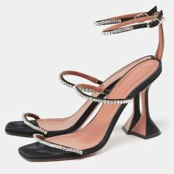 Amina Muaddi Black Crystal Embellished Satin Gilda Sandals Size 40