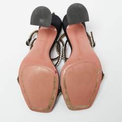 Amina Muaddi Black Crystal Embellished Satin Gilda Sandals Size 40
