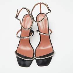 Amina Muaddi Black Crystal Embellished Satin Gilda Sandals Size 40