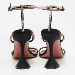 Amina Muaddi Black Crystal Embellished Satin Gilda Sandals Size 40