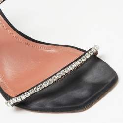 Amina Muaddi Black Crystal Embellished Satin Gilda Sandals Size 40