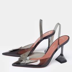 Pre Owned Amina Muaddi Black PVC Begum Glass Crystal Embellished Slingback Sandals Size 36