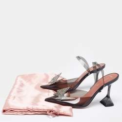 Pre Owned Amina Muaddi Black PVC Begum Glass Crystal Embellished Slingback Sandals Size 36