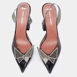 Pre Owned Amina Muaddi Black PVC Begum Glass Crystal Embellished Slingback Sandals Size 36