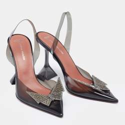 Pre Owned Amina Muaddi Black PVC Begum Glass Crystal Embellished Slingback Sandals Size 36