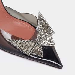 Pre Owned Amina Muaddi Black PVC Begum Glass Crystal Embellished Slingback Sandals Size 36
