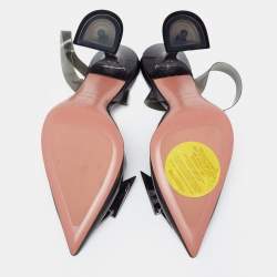 Pre Owned Amina Muaddi Black PVC Begum Glass Crystal Embellished Slingback Sandals Size 36