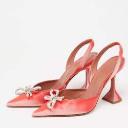 Pre Owned Amina Muaddi Two-Tone Iridescent Fabric Rosie Slingback Pumps Size 37.5