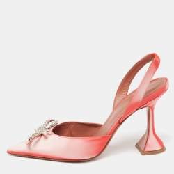 Pre Owned Amina Muaddi Two-Tone Iridescent Fabric Rosie Slingback Pumps Size 37.5