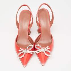 Pre Owned Amina Muaddi Two-Tone Iridescent Fabric Rosie Slingback Pumps Size 37.5