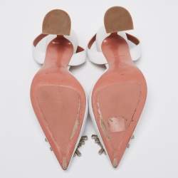 Pre Owned Amina Muaddi White Leather Begum Slingback Pumps Size 39