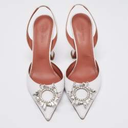 Pre Owned Amina Muaddi White Leather Begum Slingback Pumps Size 39