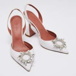 Pre Owned Amina Muaddi White Leather Begum Slingback Pumps Size 39