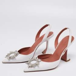 Pre Owned Amina Muaddi White Leather Begum Slingback Pumps Size 39