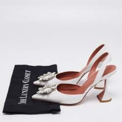 Pre Owned Amina Muaddi White Leather Begum Slingback Pumps Size 39