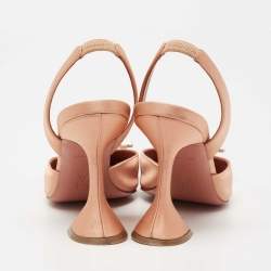 Amina Muaddi Peach Satin Begum Crystal Slingback Pumps Size 37