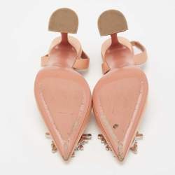 Amina Muaddi Peach Satin Begum Crystal Slingback Pumps Size 37