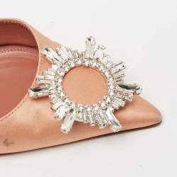 Amina Muaddi Peach Satin Begum Crystal Slingback Pumps Size 37
