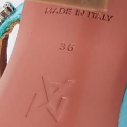 Pre Owned Amina Muaddi  Blue Satin Crystal Embellished Gilda Sandals Size 36