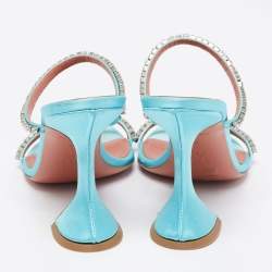 Pre Owned Amina Muaddi  Blue Satin Crystal Embellished Gilda Sandals Size 36