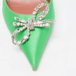 Amina Muaddi Green Satin Rosie Slingback Sandals Size 38