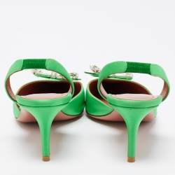 Amina Muaddi Green Satin Rosie Slingback Sandals Size 38